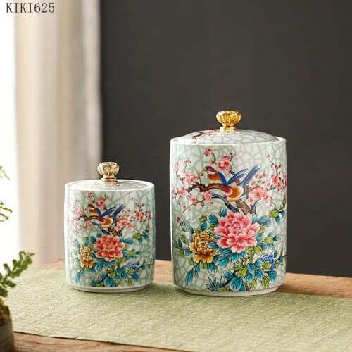 Enamel Painted Flowers and Birds Ceramic Storage Jars Household Sealed Coffee Tea Cans Candy Nut Cans Food Containers Home Decor