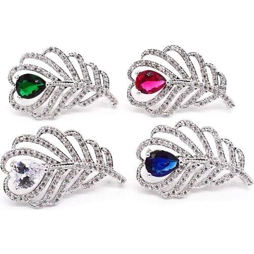 High-grade zircon micro inlay classic zircon leaf clip buckle tassel pendant fashion long sweater chain link clasp accessories