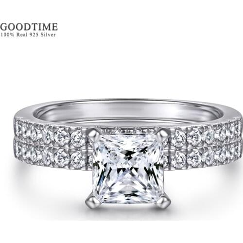 Luxury Ring Set Pure 100% 925 Sterling Silver Round Zircon Wedding Rhinestone Engagement Ring Jewelry Accessories For Woman Girl