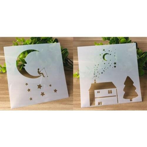 2pc Moon Stars Stencil For Wall Painting Template Scrapbooking Bullet Journal Accessories Decor Office School Supplies Reusable