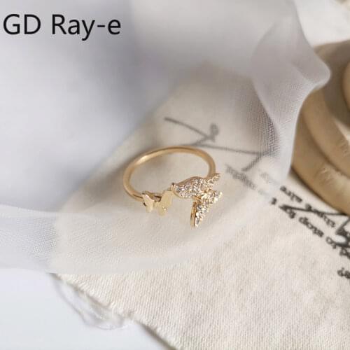 Korean Girls Sweet Butterfly Fashion Opening Ring with Diamond Adjustable Index Finger Ring 2385