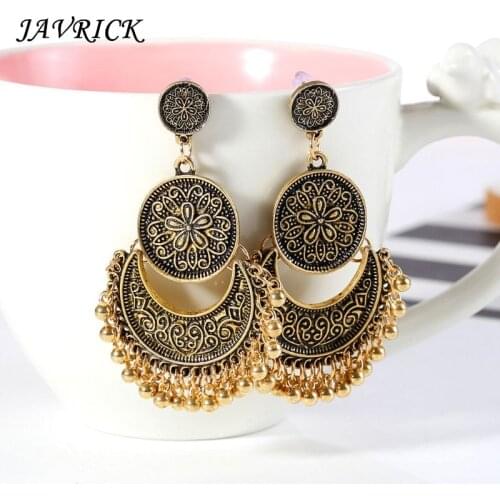 Fashion Ethnic Women Dangle Earring Bali Jhumka Jhumki Gold Brocade Lotus Mexico Gypsy Dangle Jewelry Gift