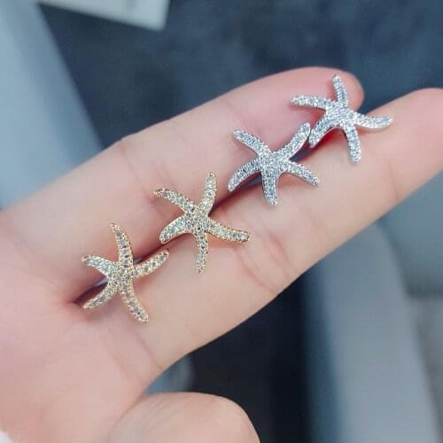 Fashion Ladies Starfish Zircon Party Earrings Minimalist Gold Color Stud Earrings Classic Wedding Earrings For Women