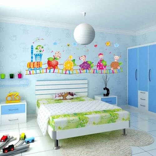 Cartoon Creative stickers fruit Animals train For children Girls bedroom background nursery decoration waterproof wall stickers