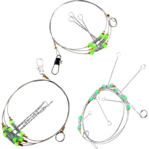 N0HA Anti-Winding Swivel String Sea Fishing Hook Steel Rigs Wire Leader Fish Hooks