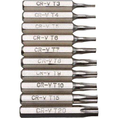 10PCS CR-V Torx Screwdriver Bits Set T3 T4 T5 T6 T7 T8 T9 T10 T15 T20 Mobile Repair Bit Plum Blossoms Repairing Head