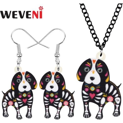 WEVENI Acrylic Halloween Beagles Dog Jewelry Sets Big Lovely Animal Earrings Necklace For Women Girls Kids Trendy Festival Gift