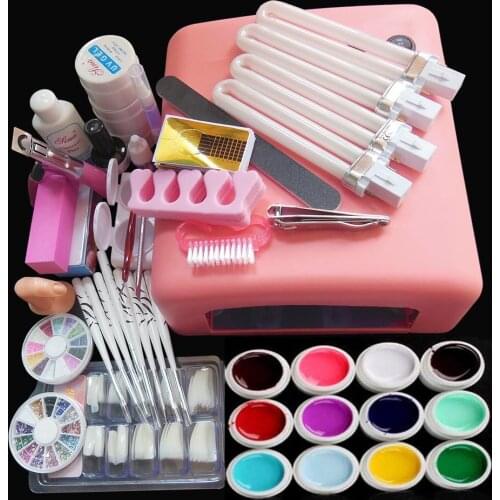 New Pro 36W UV GEL White Lamp & 12 Color UV Gel Nail Art Tools Sets Kits nail gel nails & tools nail polish kit YL066