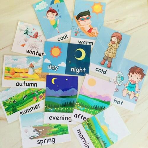 12pcs English Learning Cards Season Time Flashcards For Children Kindergarten Educational Card English Teacher Teaching Aids