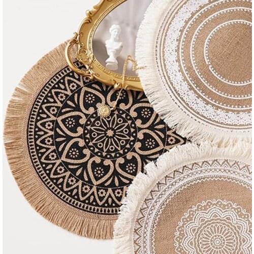 Creative jute placemat coaster photo props home linen cloth art bowl mat table placemat mantel individual kitchen gadget sets
