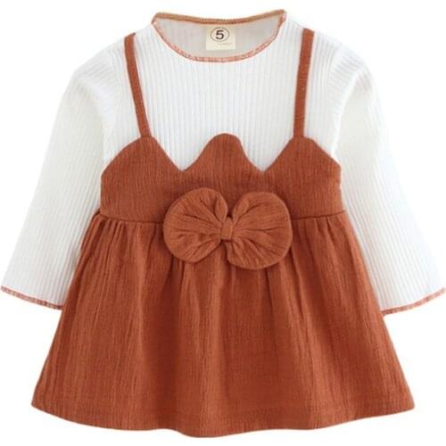 Autumn Girls Bow Long-sleeved Dressborn Casual Dress Baby Outfits Girl Princess Dress