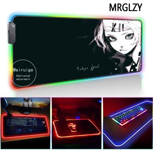 MRGLZY Hot Anime Mouse Pad LED Light RGB Gamer Multi-size Tokyo Ghoul REI Large Desk Mat Gaming Accessories for Laptop Keyboard