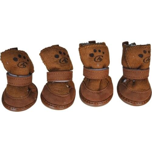 Practical Brown Hook Loop Closure Booties Pet Dog Chihuahua Shoes Boots 2 Pair S