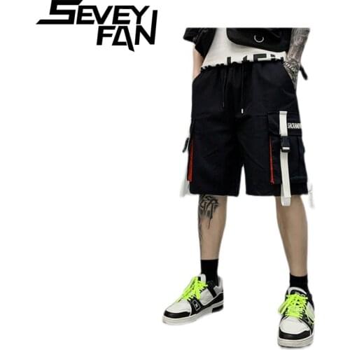 SEVEYFAN Mens Cargo Shorts Multi Pockets Hip Hop Fashion Street Loose Sports Shorts Overalls for Male