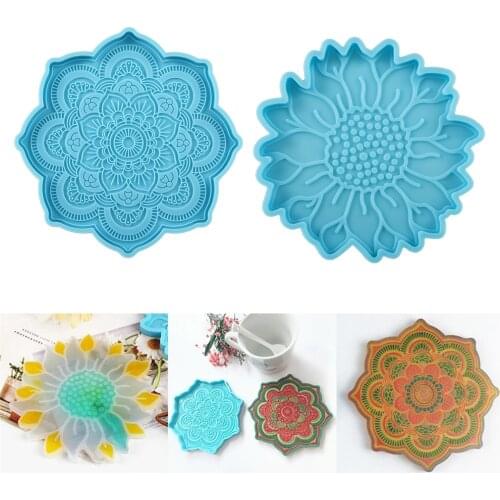 Mandala Coaster Silicone Mold Flowers Tray Cup Mat Epoxy Resin Casting Mould for DIY Resin Crafts Home Decoration Making Tools