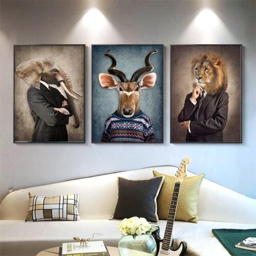 Nordic Retro Nostalgia Gentleman Canvas Painting Wall Art Goat Zebra Animal Posters And Prints Wall Pictures for Living Room