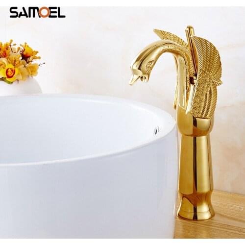 Gold Swan Mixer Taps Bathroom Basin Brass faucet Single Hole Torneira Hot and Cold Taps G1152
