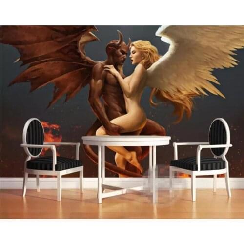 Modern Angel and Devil Love Hotel Couple Hostel Sexy Professional Make Mural Wholesale Wallpaper Custom Photo Wall