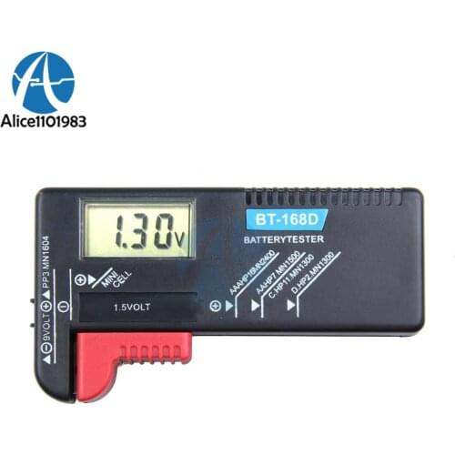 BT-168D BT168D LED Universal Digital LCD Battery Checker Volt Tester Cell AA AAA C D 9V 1.5V Button Little Arm Move