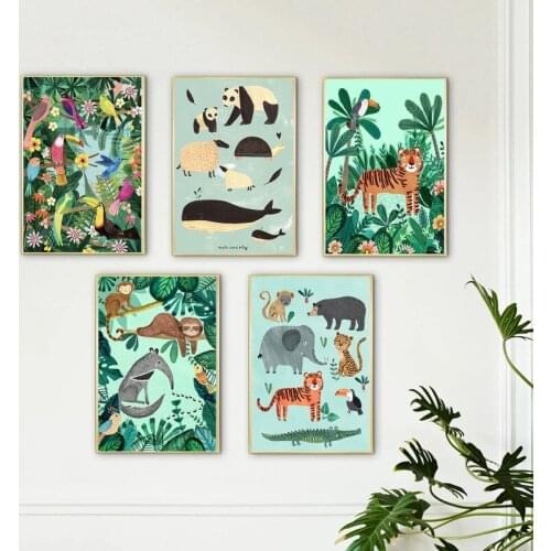 Tiger Panda Leopard Parrot Jungle Canvas Painting Nordic Posters and Prints Modern Wall Art Pictures for Living Room Home Decor