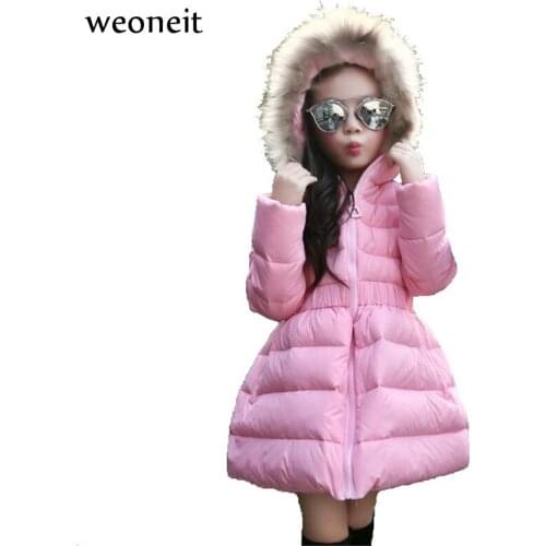 Weoneit Fashion Girl Winter Jacket Down Jackets Coats Warm Kids Real Fur Baby Thick Duck Down Jacket Children Outerwears