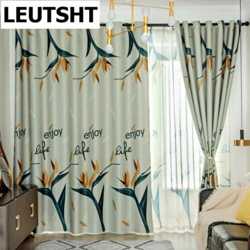 Green Blackout Curtains for Living Room Printed Flower Curtain Window For Bedroom Kitchen Blinds Drape Tulle and Curtains