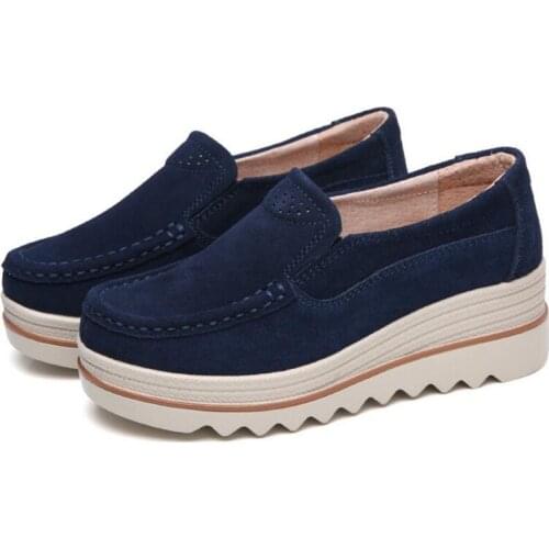 2020 Autumn women flats shoes Thick platform sneakers shoes leather suede casual shoes slip on flats heels creepers moccasins