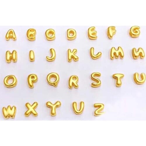 Pure 24K Yellow Gold Bracelet Women 999 Gold 3D Letter Loose Beads Bracelet