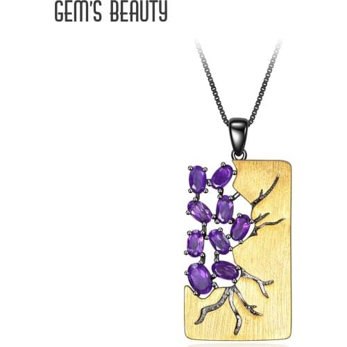 Gems Beauty 925 Sterling Silver Luxury Fine Jewelry Natural Gemstones Amethyst Handmade Pendant With Chain For Women Collier