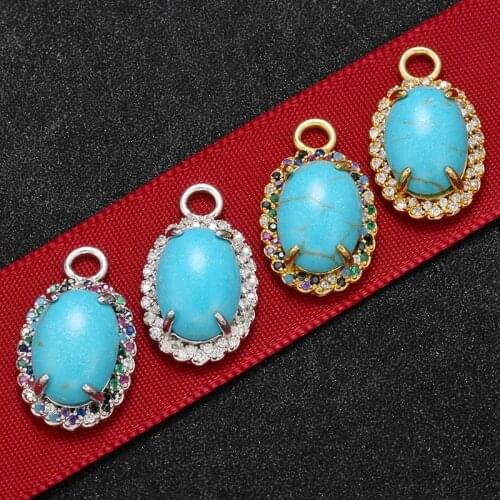 ZHUKOU 13x22mm Brass Metal Exquisite Blue Pendant for Women Necklace Earrings Jewelry Accessories making findings model:VS593