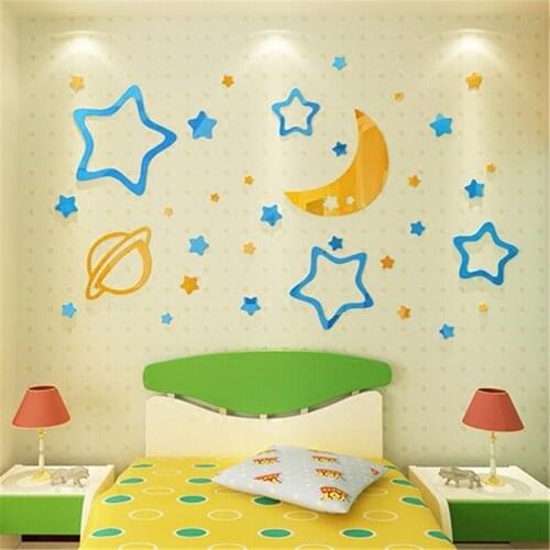2016 Creative Diy 3D Stickers Moon and stars cartoon childrens room wall hanging Three-dimensional Acrylic crystal wall sticker