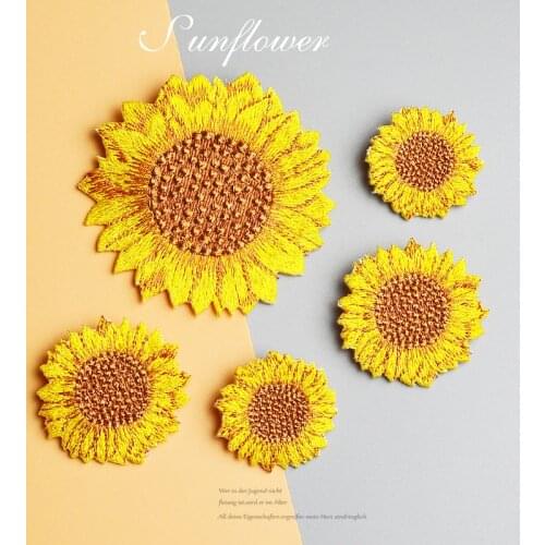5pcs/lot High Quality Yellow Sunflower Embroidered Iron On Patches for Clothes Dress Jacket Jeans Stickers Clothes Patches