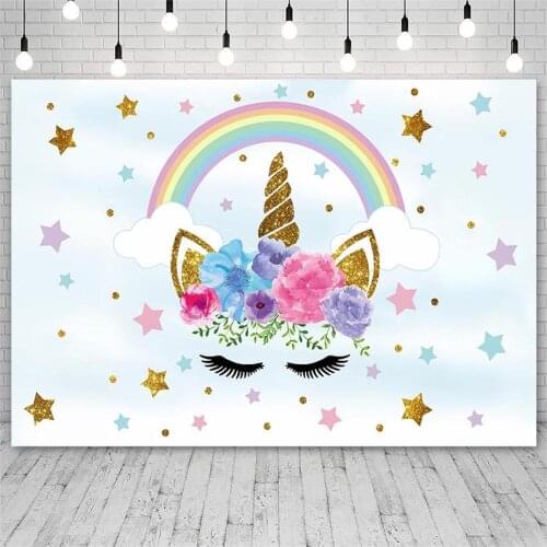 Avezano Backdrops Birthday Baby Shower Unicorn Rainbow Star Child Photography Background Photo Studio Photozone Photocall Decor