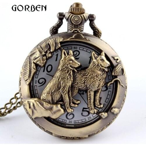 Bronze Chinese Zodiac Quartz Pocket Watch Necklace Dog Pooch Tiger Horse Cow Mouse Rabbit Watch Mens Retro Pendant With Chain