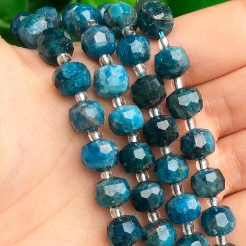 Natural Faceted Blue Apatite Gem Stone Beads Column Shape Loose Beads for Jewelry Making DIY Charms Bracelet Accessories 7.5