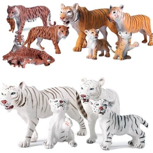 Wild Animal female tiger lion Tigers Pups Family Animal Figure Collectible Toys Action Figures Kids Plastic Toy Gift