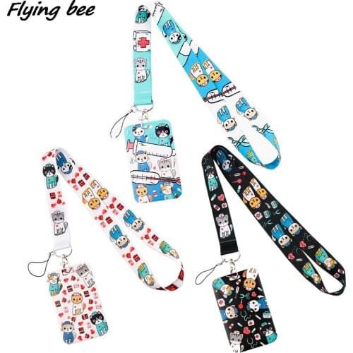 Flyingbee X1832 Medical Cat Bank Credit Card Holder ID Name Work Card Holder DIY Hang Rope For Doctor Nurse Hospital Supplies