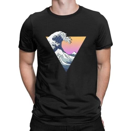 Great Wave Aesthetic T-Shirt Men Vaporwave Short Sleeve Awesome Tees O-Neck Cotton Tops Gift Men Cotton Tees Streetwear