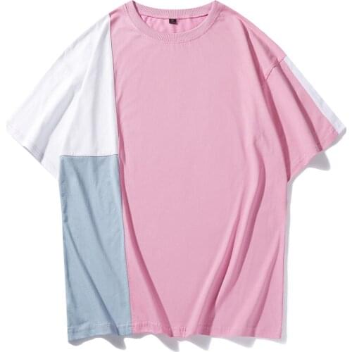 3 Colors Split Joint Men Women Sport T-Shirt Breathable O Neck Loose Style Short Sleeved 200gsm Cotton Hip Hop Summer Tops