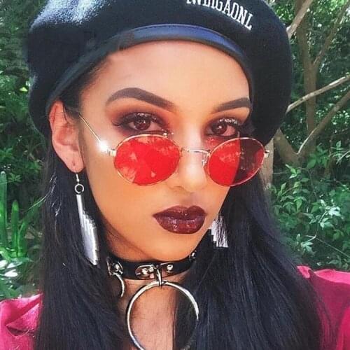 HDTANCEN Ladies Classic Pink Reflective Oval Sunglasses Women Men Retro Metal Frame Wrap Coating Mirror Sun Glasses for Female