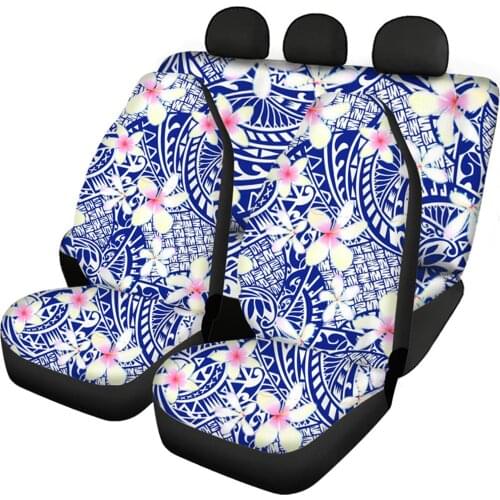 HUGSIDEA Polyester Fabric Seat Cover Dustproof Universal Sedan SUV Vans Seat Protector for Front and Rear White Plumeria Design