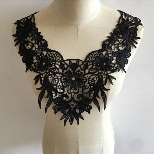 High Quality Polyester Lace Collar Black Embroidery ABS Pearl Lace Collar DIY Sewing Decoration Dress Neckline Accessories