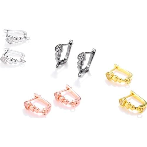 JunKang 1pair heart shaped ear hooks set with zircon DIY jewelry making handmade women earrings Accessories materials
