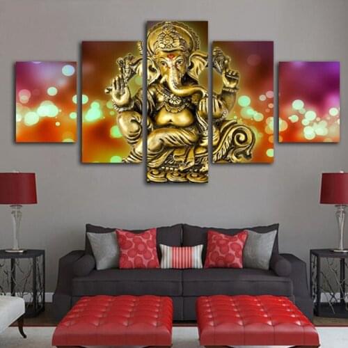 5D Embroidery Diamond Picture Abstract Home Decor 5 Pcs Painting Lord Ganesha Elephant Full Round Drill Cross Stitch Wall Art