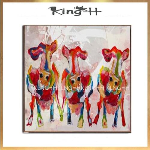 Artist Hand-painted Unframed High Quality Funny Cow Oil Painting on Canvas Lovely 3 Cows Animal Oil Painting for Living Room