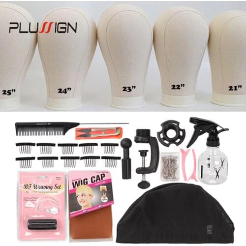 Plussign 11 PCS Wig Making Kit Canvas Block Head With Stand Mannequin Head Diy Professional Styling Making Tools Heads Manequin
