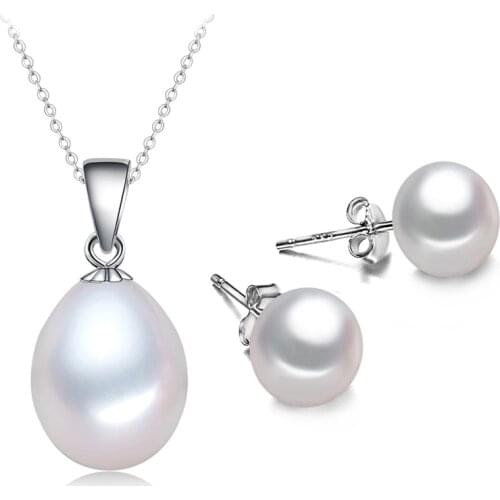Wedding Natural Pearl Jewelry Set Freshwater Pearl Necklace Stud Earrings 925 Sterling Silver Jewelry For Women