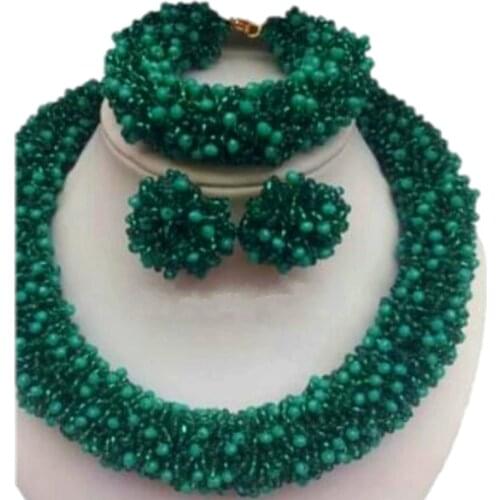 High Quality Dubai Necklace Jewelry Set Green Bold African Choker Necklace Set Bracelet Earrings Custom Color Jew Indian Beads