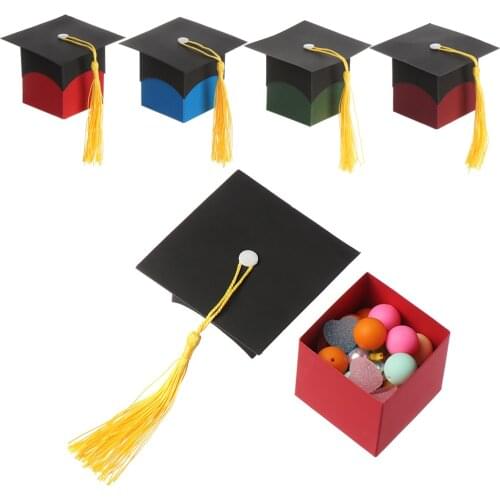 10pcs Creative Bachelor Hat Cap Shape Bag Candy Box Graduation Celebration Party Candy Favor Boxes Gift Paper Packing Box
