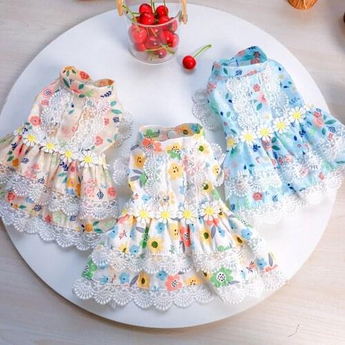 Summer Floral Lace Pet Dog Princess Dress Sweet Puppy Cat Skirt Birthday Party Dresses Pets Wedding Clothes for Small Dogs
